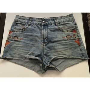 Moussy Shorts Womens Size 30 Blue Denim Jean Cut-Off Embroidered Sides